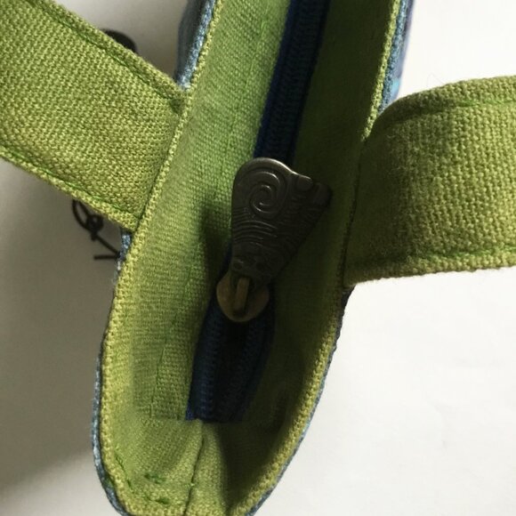 Laurel Burch Cat Blue Green & Yellow Small Mini Handbag Tote Bag & Charm - Picture 5 of 8